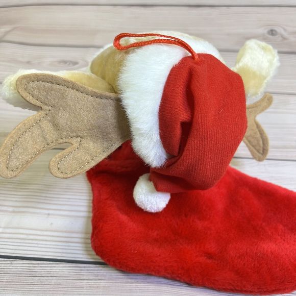 VTG Christmas Stocking 19” Rudolph Red-Nosed Reindeer Head Plush Santa Hat Bell - Picture 12 of 12